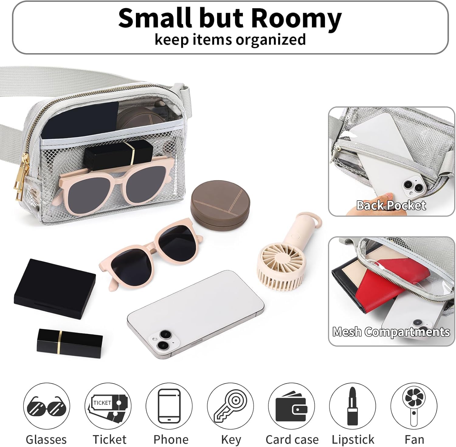 Waterproof Clear Fanny Pack with Adjustable Strap - Stadium Approved Waist Bag for Concerts, Festivals, Hiking & Travel (Grey) - Perfect for Outdoor Events & Security Checks