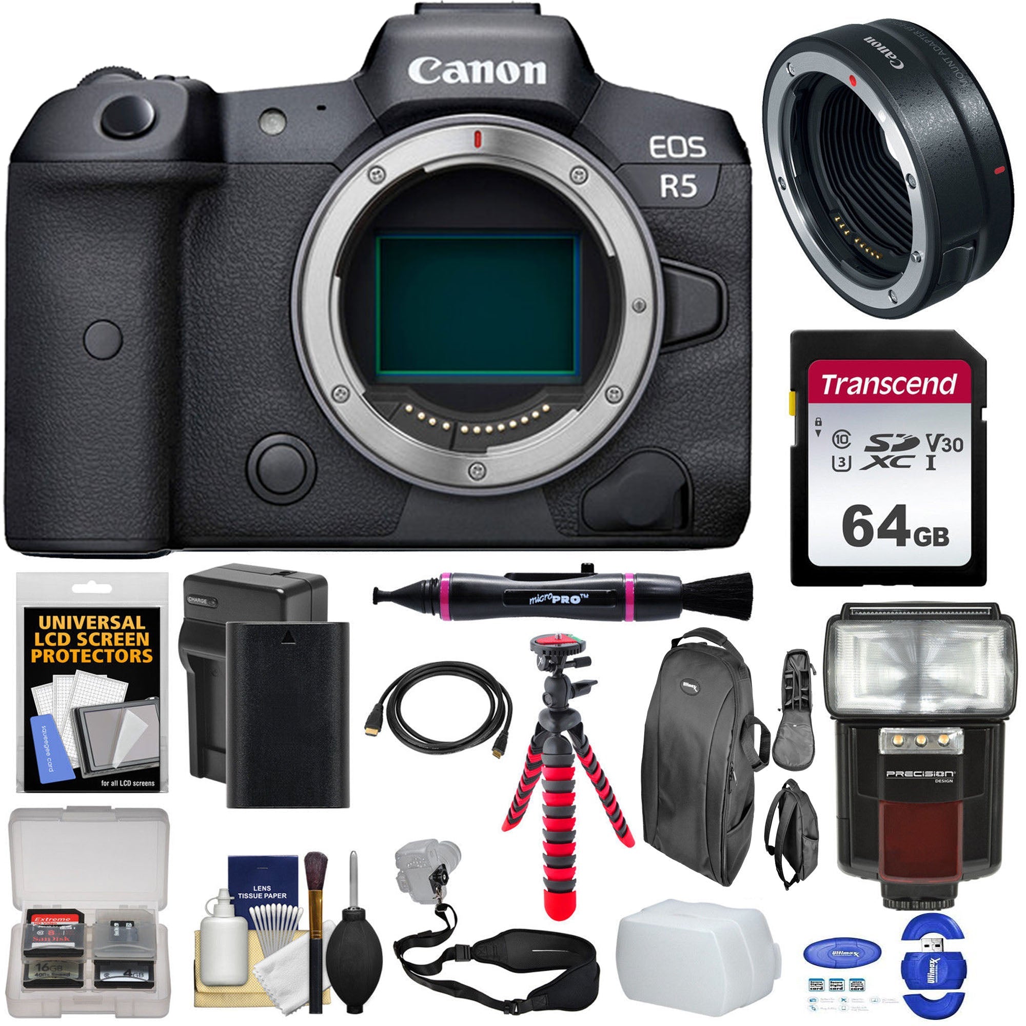 Canon EOS R5 Full Frame Mirrorless Camera Body with EF-EOS R Mount Adapter Kit - Professional 8K Video & 45MP Photography for Wedding, Travel & Vlogging