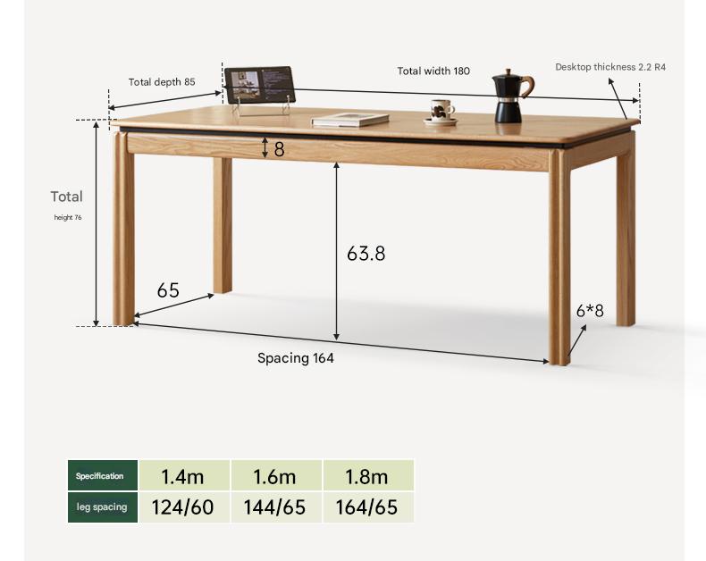 Solid Oak Wood Modern Dining Table - Farmhouse Style 6-Seater for Kitchen & Dining Room - Perfect for Family Gatherings & Dinner Parties