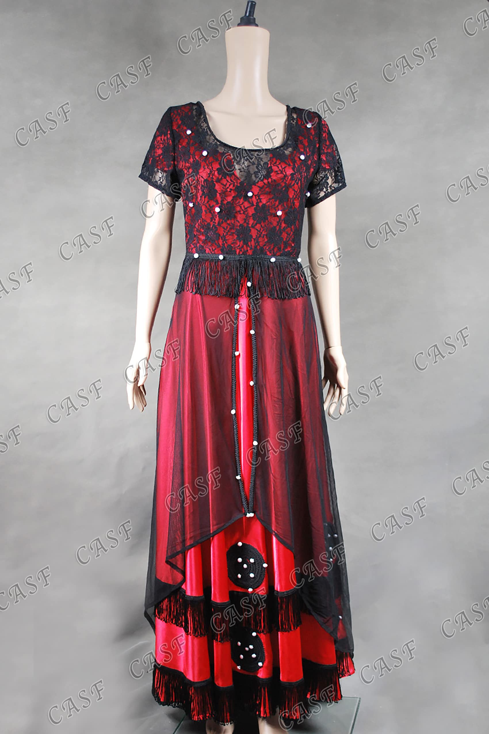 Titanic Rose DeWitt Bukater Red Lace Evening Gown - Vintage Edwardian Style Cosplay Dress for Halloween, Costume Parties & Themed Events