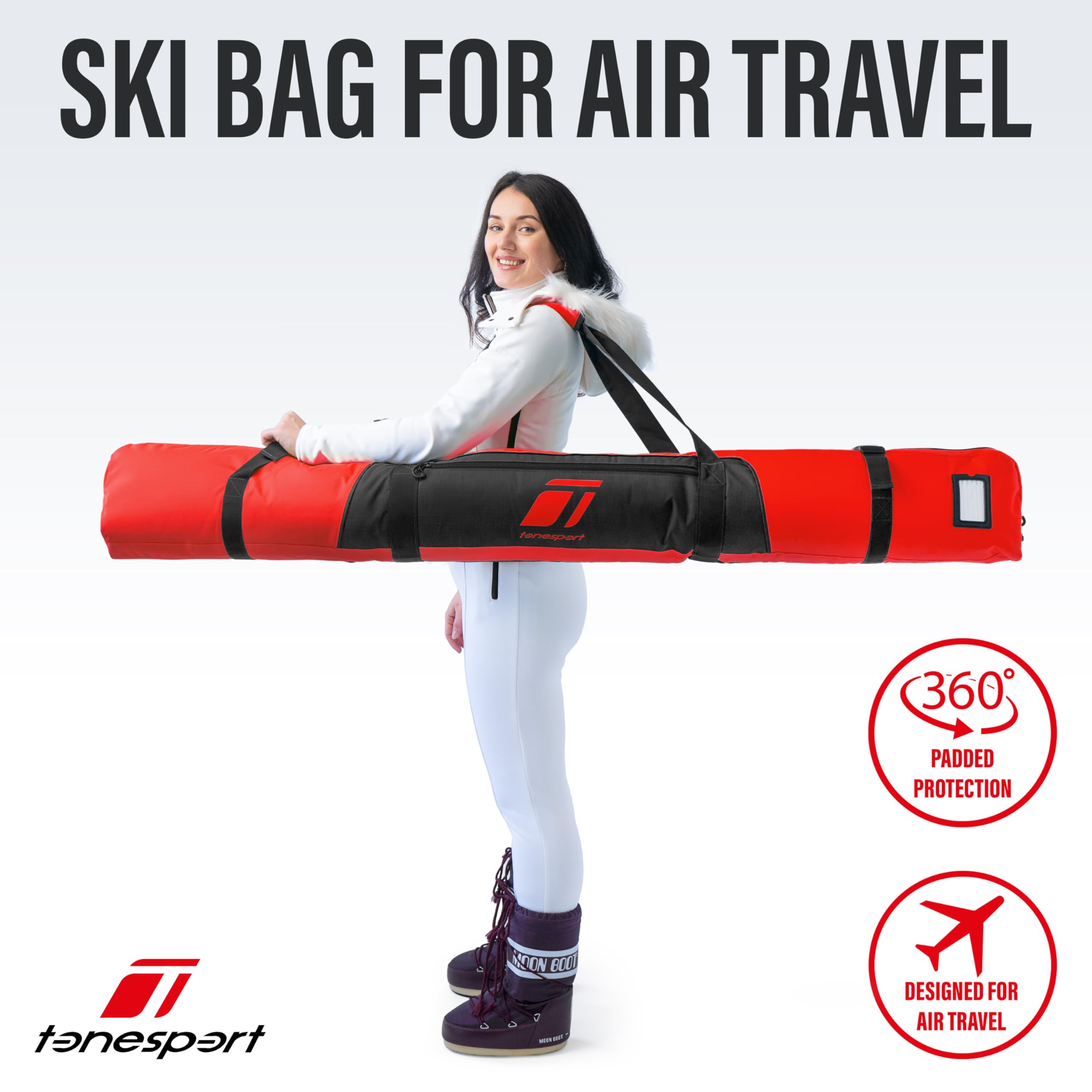 **Padded Waterproof Ski Bag for Air Travel - Durable Snow Ski Carrier up to 175cm - Perfect for Flying, Ski Trips & Winter Vacations**