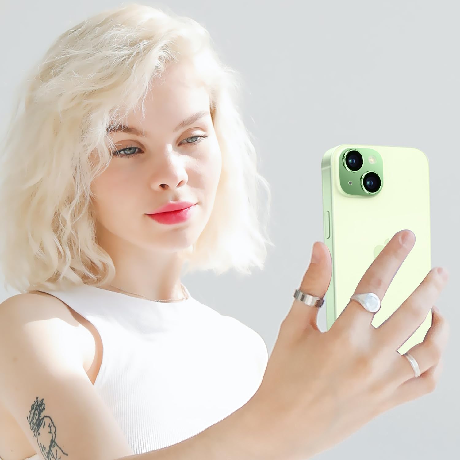 iPhone 15 & iPhone 15 Plus Camera Lens Protector - Tempered Glass, Anti-Scratch, Shockproof Full Coverage - Case Friendly Green Lens Cover for Outdoor Photography & Travel Protection