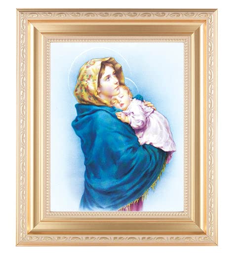 Madonna of the Streets Framed Wall Art - Large Religious Home Decor with Satin Gold Fluted Frame, Distressed Finish & Detailed Scrollwork - Perfect for Living Room, Bedroom or Church Decor