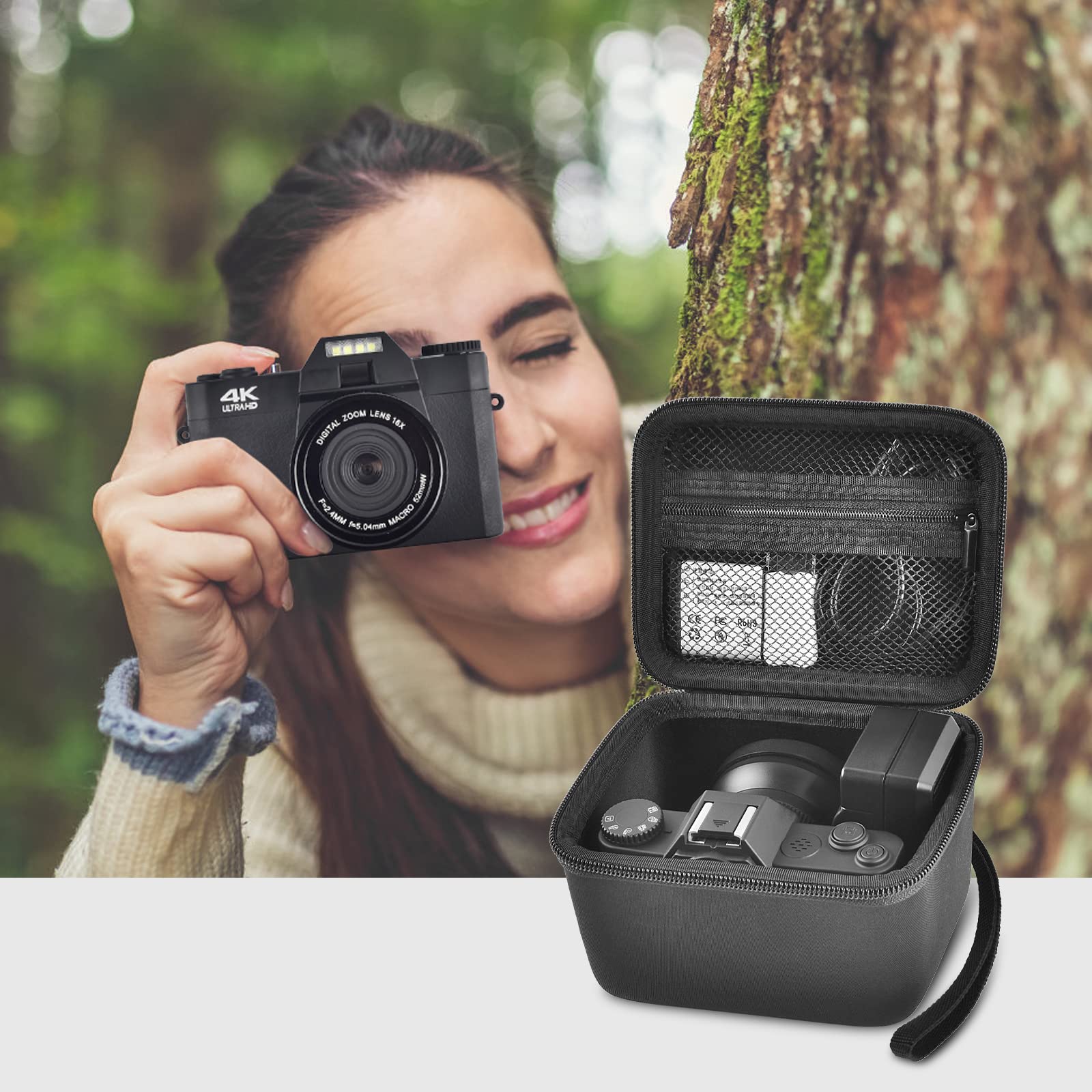 Durable Vlogging Camera Case Compatible with Duluvulu, TEBNGIHNM, zheozeig & Oiadek 4K Digital Cameras - Protective Storage Box for YouTube Vloggers (Fits Lens, Cables & Accessories) - Perfect for Travel, Outdoor Shooting & Content Creation