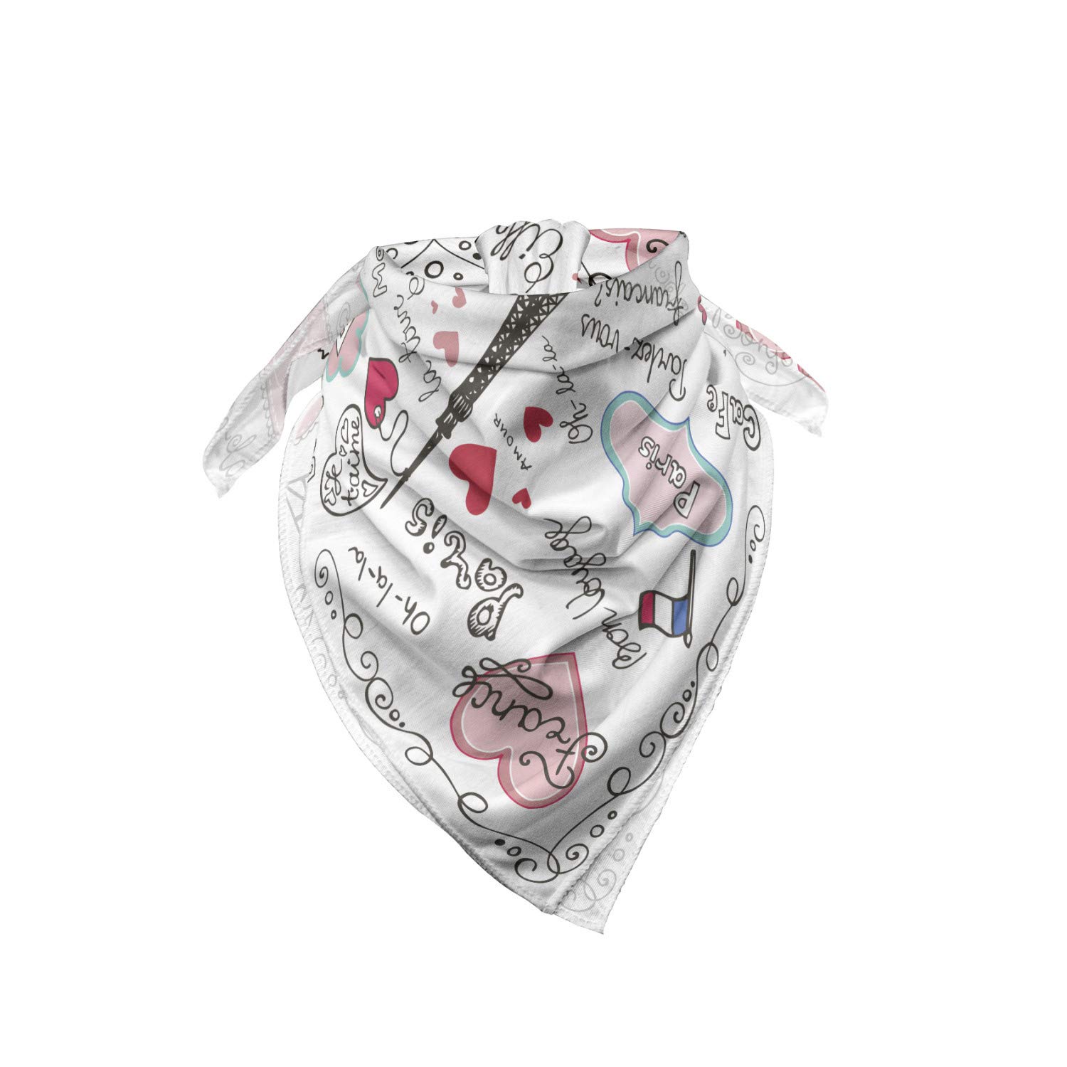 Ambesonne Eiffel Tower Bandana Scarf - Paris Letter Heart Print Unisex Head Neck Wrap for Men & Women - Perfect for Travel, Outdoor Activities & Fashion Accessories