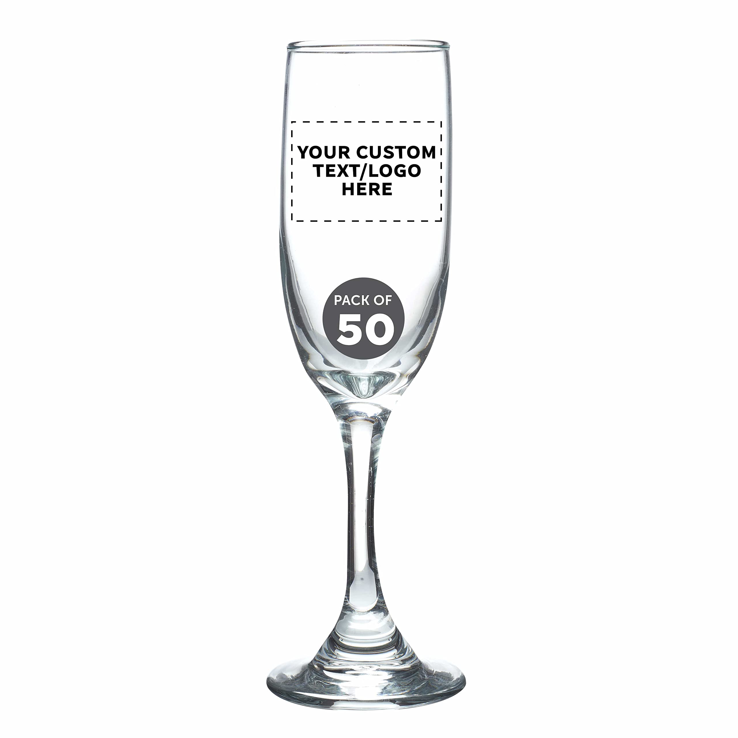 Custom Engraved Champagne Flutes 6.25 oz (Set of 50) - Elegant Wedding Toast Glasses, Bulk Party Drinkware & Promotional Gifts - Clear Crystal Glass - Perfect for Weddings, Corporate Events, Bridal Showers & Branding Giveaways