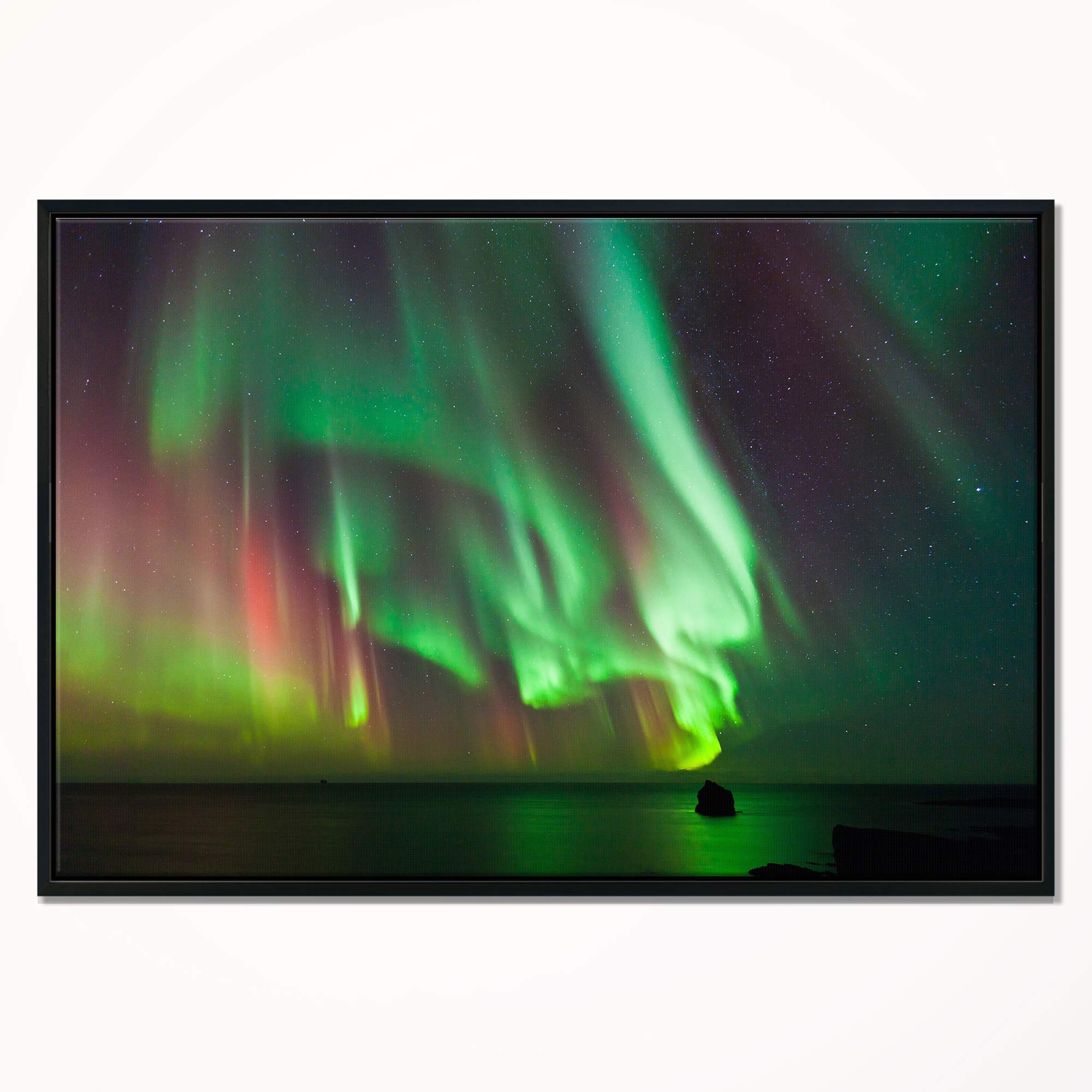 DesignArt Green Northern Lights Aurora - Large Abstract Framed Canvas Wall Art for Living Room, Bedroom & Office Decor | Modern Home Wall Decorations