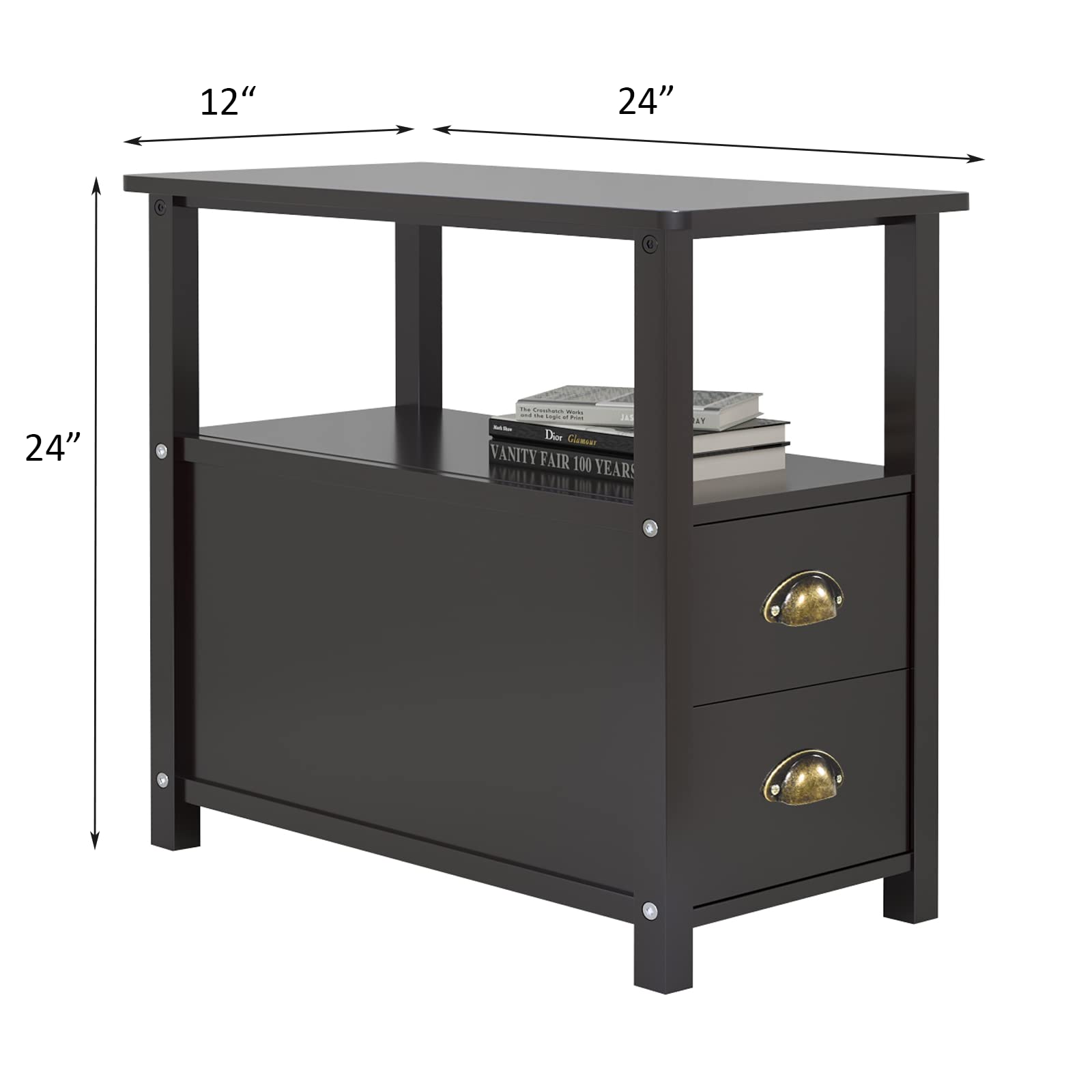 4 EVER WINNER Narrow End Table - Small Side Table for Living Room, Bedroom Nightstand with Drawer - Space Saving Furniture for Apartments - Espresso Finish - Perfect for Small Spaces, Studio Apartments & Cozy Corners