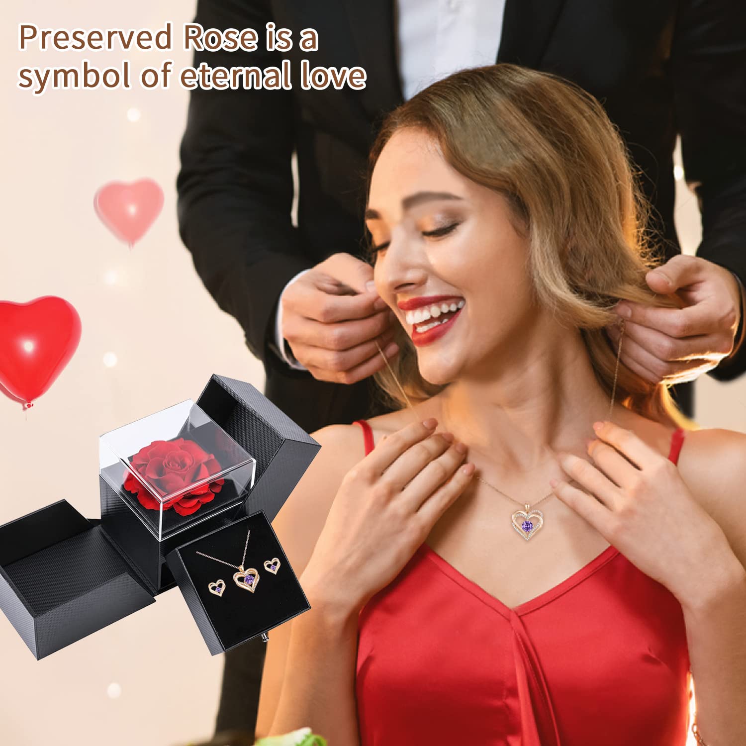 Forever Preserved Rose Love Box - Eternal Roses Necklace & Earring Set for Valentine's Day, Birthday, Anniversary - Romantic Gifts for Women - Perfect for Date Nights, Proposals & Special Occasions
