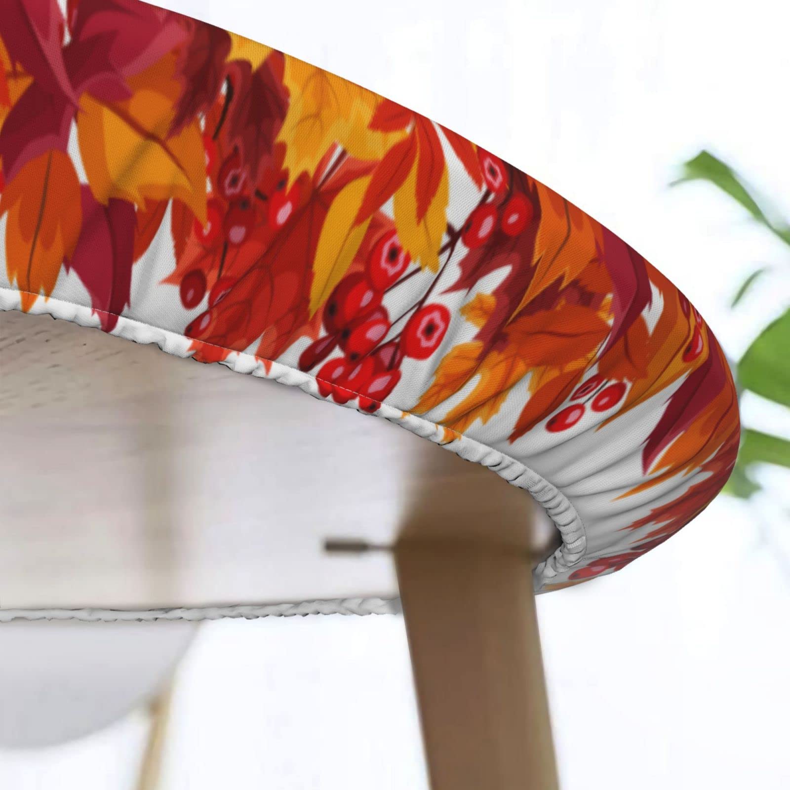 Autumn Maple Leaves Round Elastic Fitted Tablecloth - Washable Stretch Table Cover for Kitchen, Dining, Party (Fits 40-44 Inch Tables) - Perfect for Fall Decorations & Holiday Gatherings