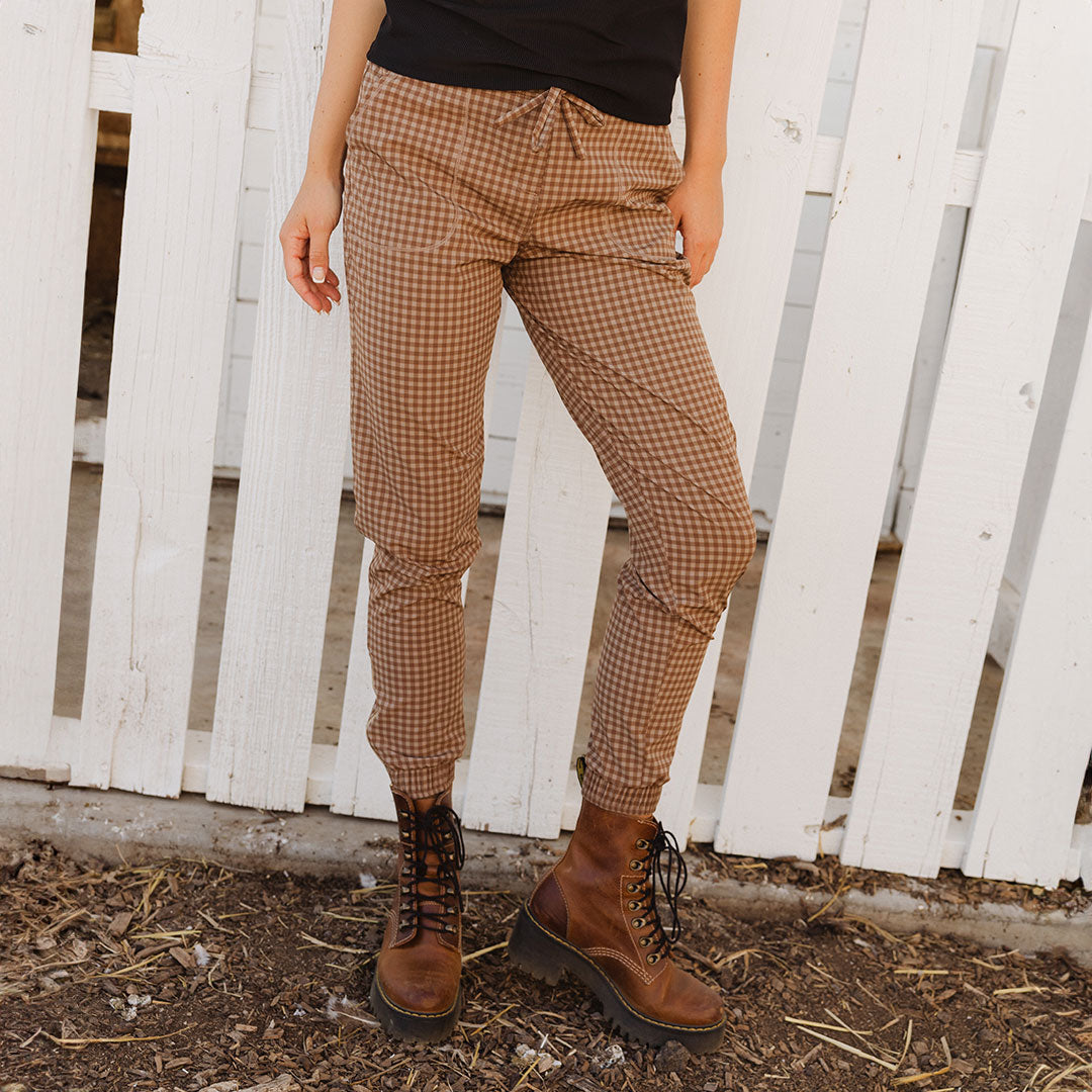 Cinnamon Check Jetsetters - Stylish and Comfortable Travel Outfit for Women | Perfect for Airports, Vacations, and Casual Wear