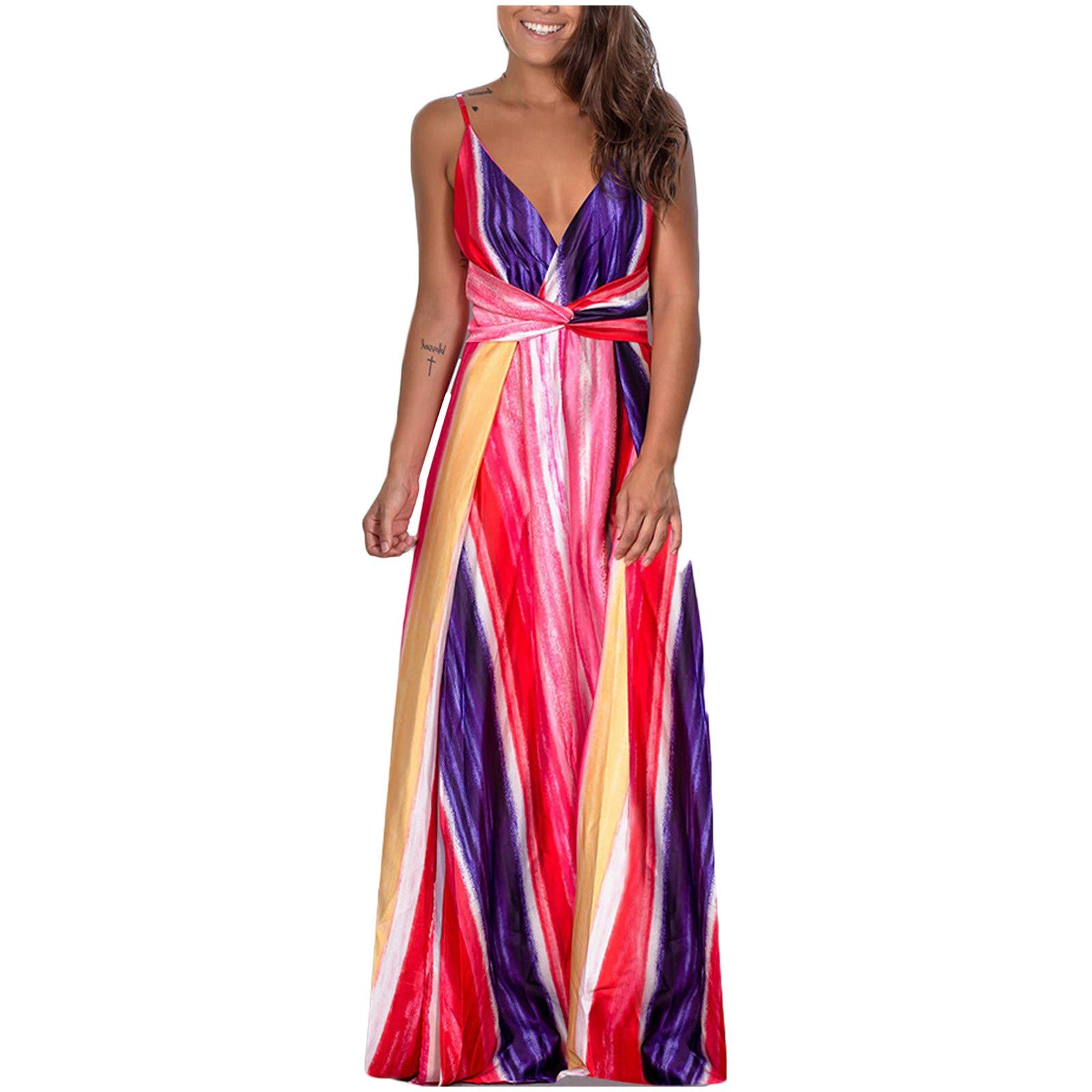 Sexy Backless Boho Maxi Dress for Women - Floral Long Evening Party Sundress (Red, XL) | Perfect for Beach Weddings, Summer Vacations & Night Out Events
