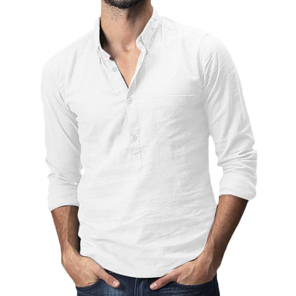 Vintage Linen Men's Shirt - Long Sleeve Cotton T-Shirt for Casual Wear