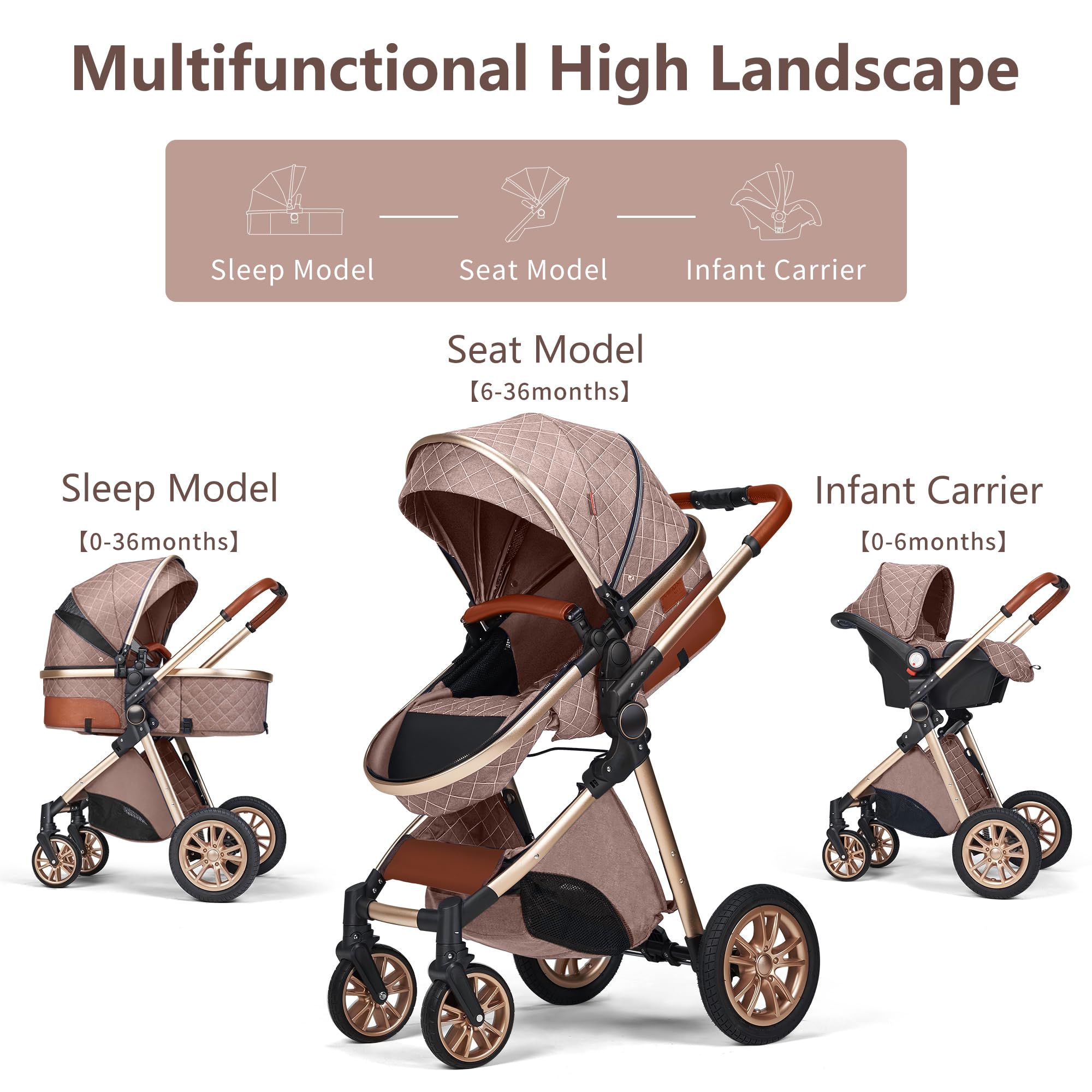 3 in 1 Baby Travel System - Lightweight Foldable Stroller with Reversible Seat & Adjustable Recline | Infant Pushchair for Newborns to Toddlers | Perfect for Shopping, Travel & Daily Walks (Beige)