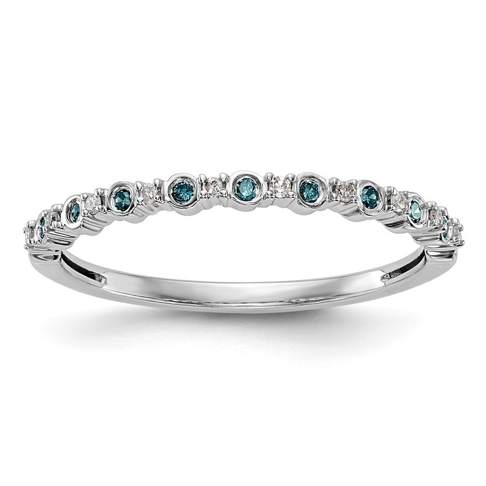 14K White Gold Blue & White Diamond Wedding Band Ring for Women - 0.105 CTTW - Elegant Bridal Jewelry for Engagement, Anniversary & Special Occasions