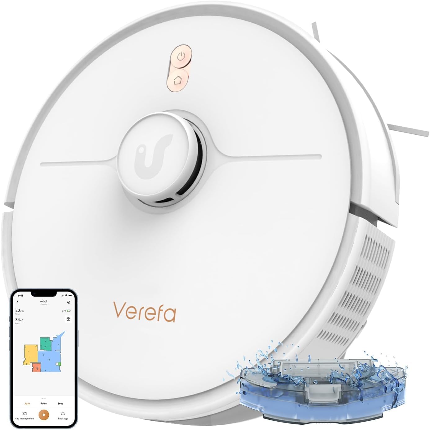 Verefa Robot Vacuum and Mop Combo - 5000Pa Strong Suction, 260min Runtime, LiDAR Navigation with 5 Editable Maps, Wi-Fi/App/Alexa Control - Ideal for Low Carpet, Pet Hair, Hardwood Floors - Perfect for Daily Home Cleaning and Pet Owners