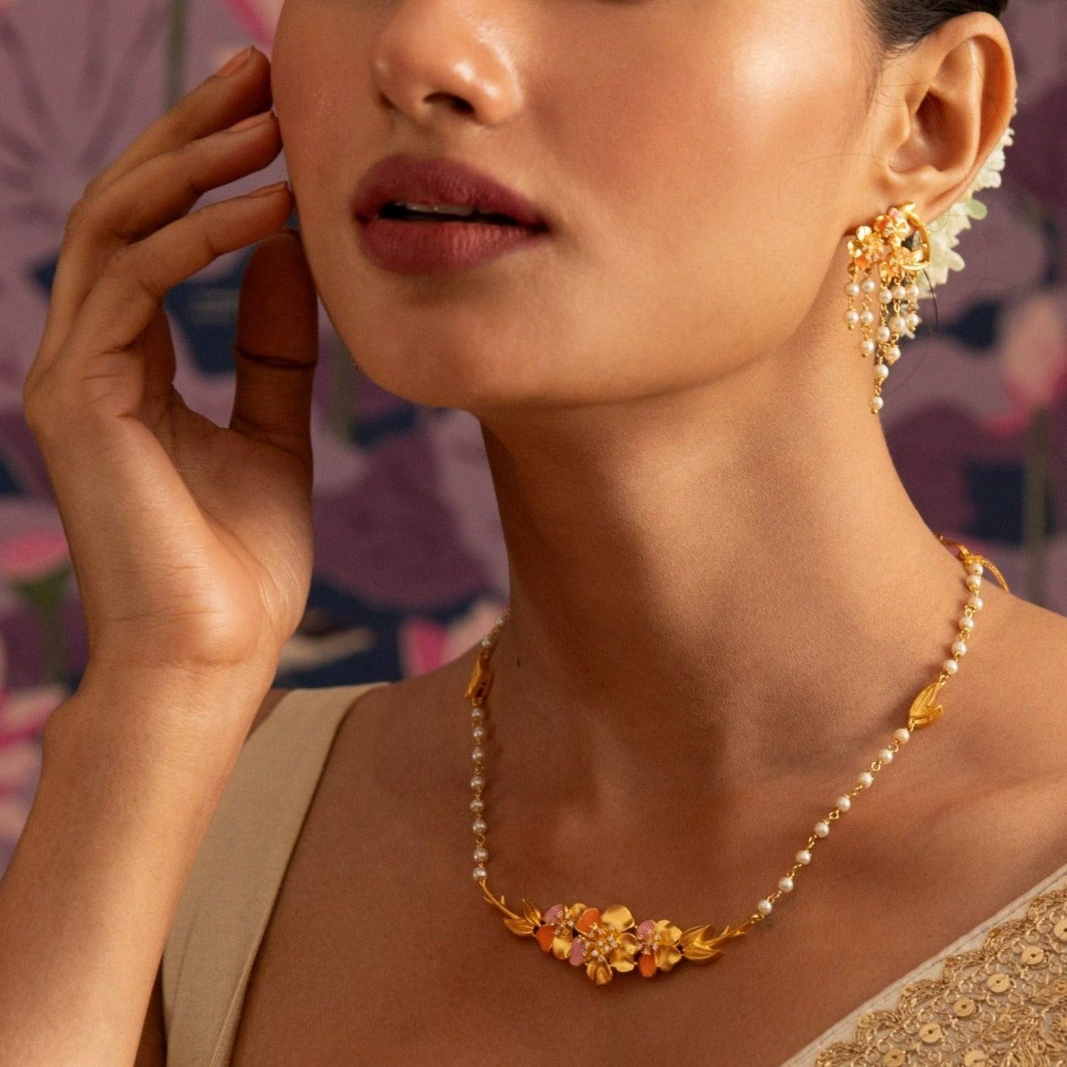 Jalaja Single Layer Floral Necklace - Elegant Dainty Flower Pendant Jewelry for Women - Perfect for Weddings, Date Nights & Everyday Wear