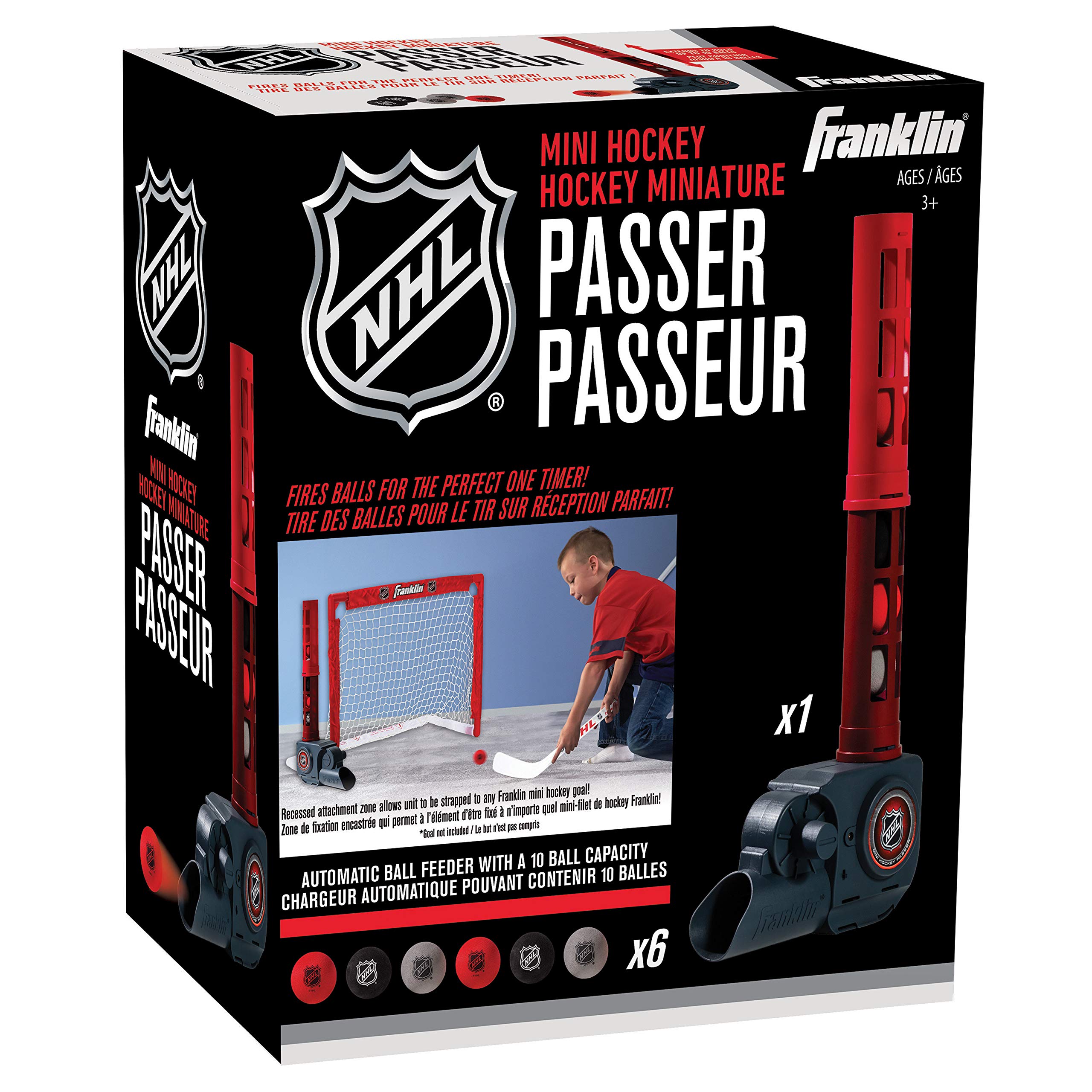 Franklin Sports NHL Automatic Mini Hockey Ball Passer - Knee Hockey Training Equipment with 6 Mini Balls - Official NHL Licensed - Perfect for Indoor Practice, Backyard Drills & Street Hockey Games