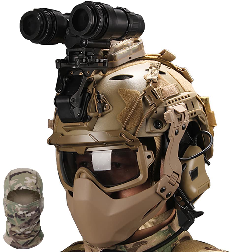 Tactical Airsoft Helmet & Mask Set with Noise Canceling Headset, Goggles, Battery Pocket & NVG Mount - Lightweight Fast Helmet for Outdoor Paintball, Hunting & Airsoft Games | Perfect for Military Simulation, CQB & Tactical Training
