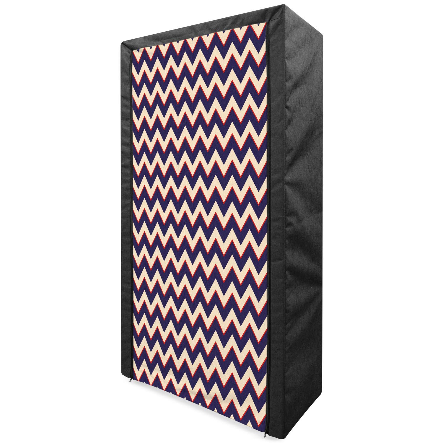 Ambesonne Navy Blue Portable Fabric Wardrobe with Zigzag Striped Chevron Pattern - Modern Clothing Organizer & Storage Closet with Shelves (33.5 Inches) - Purple, Tan & Red Color Scheme | Perfect for Bedroom, Closet Organization & Small Space Storage Solutions
