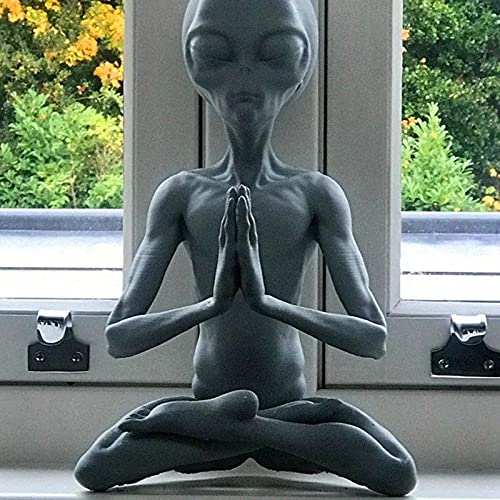 Meditation Alien Resin Statue - Unique Garden Art Deco Sculpture for Patio, Lawn & Home Decor | Indoor & Outdoor Zen Statue for Office, Meditation Space & Spiritual Decor