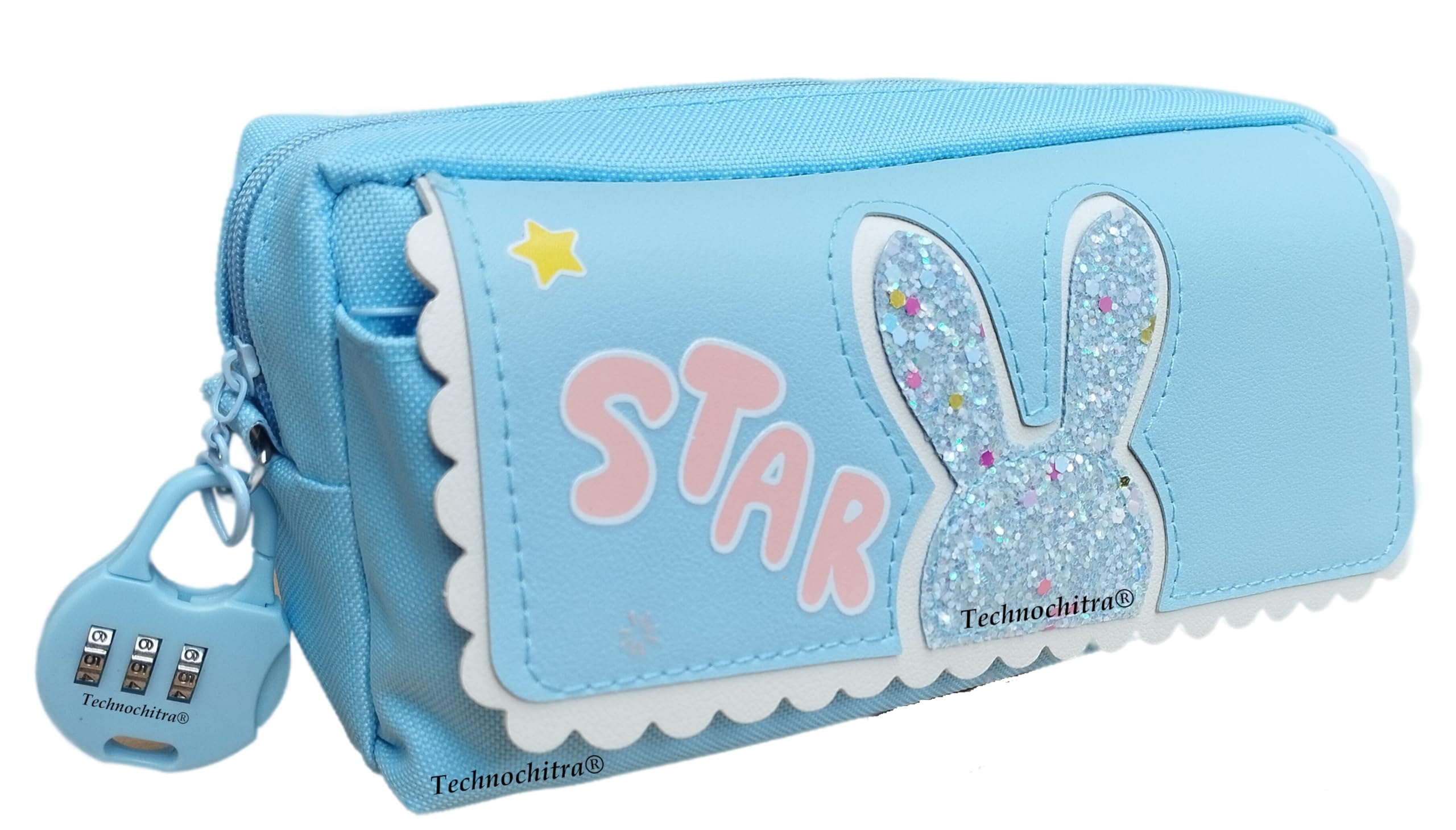 TECHNOCHITRA Unicorn Glitter Pencil Case for Kids - Sparkly Flexible Dual Zipper Pouch for School Supplies (Multicolor) - Perfect for Backpack Organization & Gift for Students