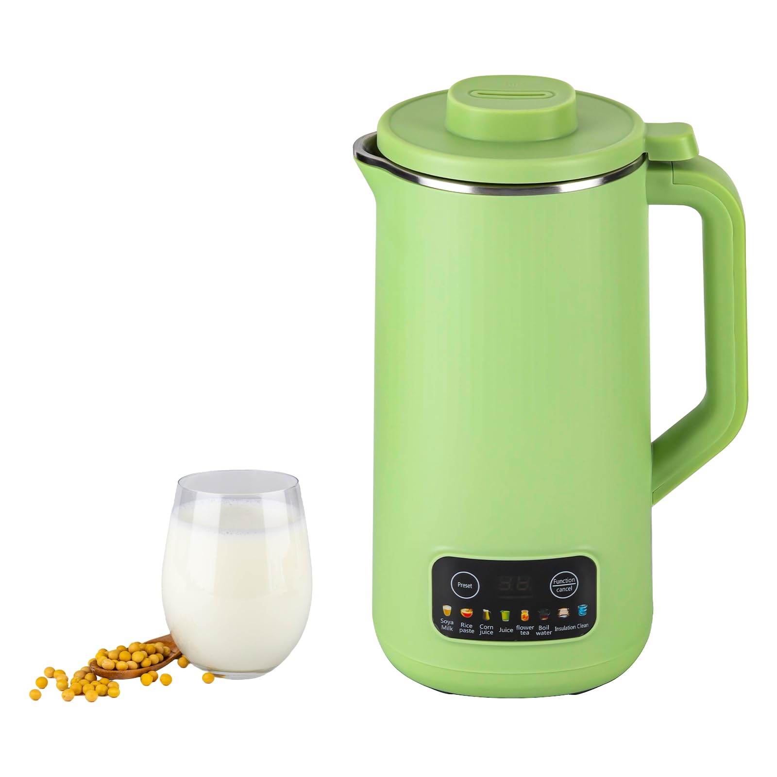 800ml Smart Soy Milk Maker with Auto Heating, Self-Cleaning & 12H Timer - 600W Nut Milk Machine with 150W 10-Blade Mixer - Stainless Steel & PP Multi Cooker for Almond Milk, Oat Milk - Perfect for Breakfast, Vegan Diet & Healthy Lifestyle (Green)