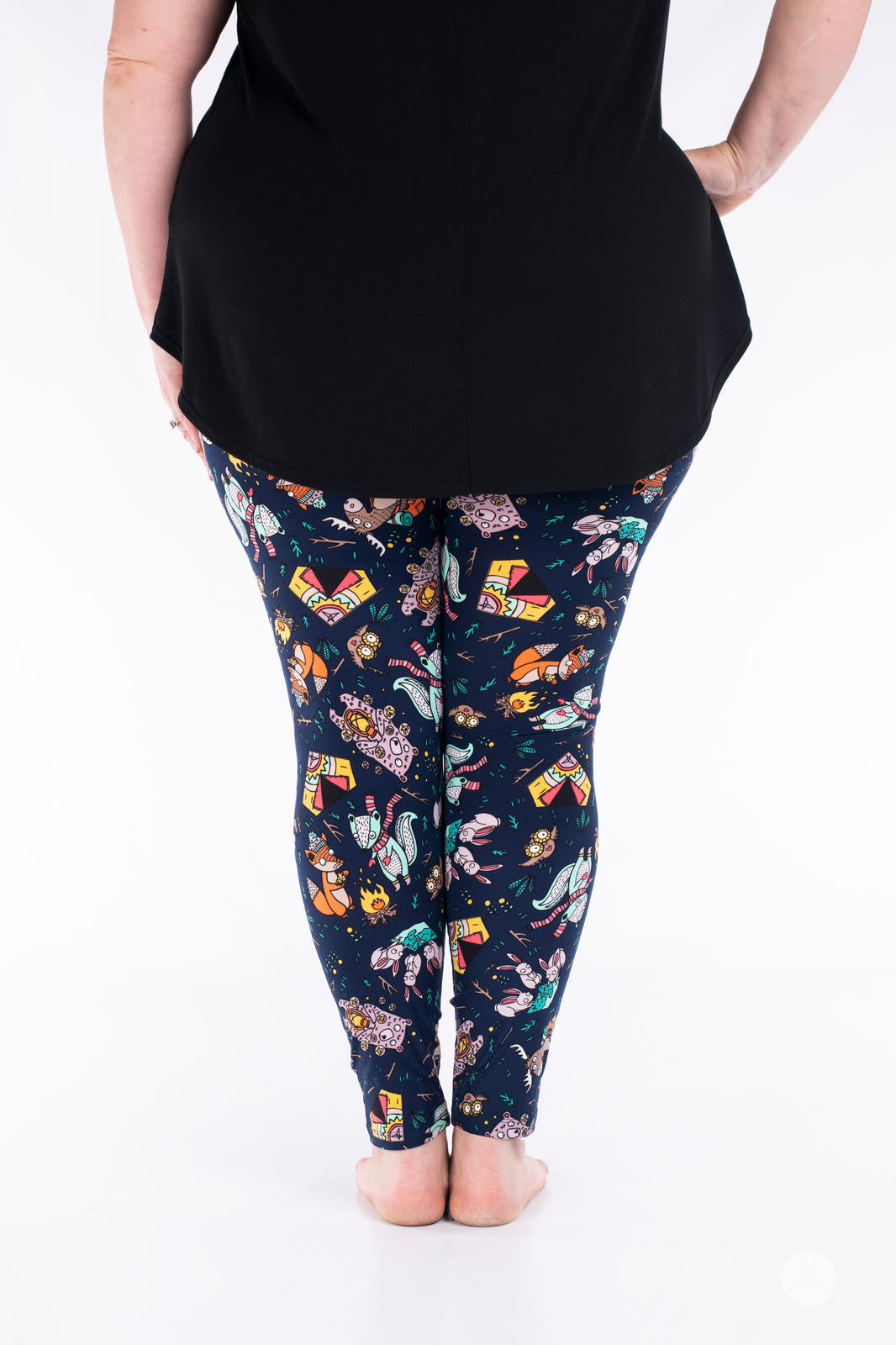 Happy Camper Patterned Leggings for Women - Comfortable Outdoor Hiking Yoga Pants with Fun Print - Perfect for Camping, Travel & Workout
