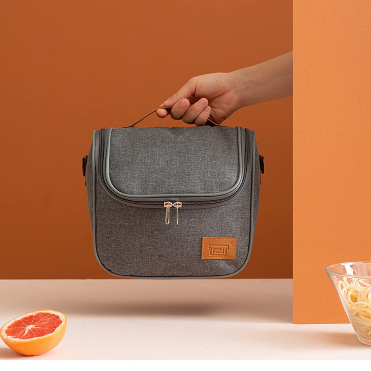 Insulated Reusable Lunch Bag for Adults - Thermal Cooler Tote for Work, Picnic, Hiking & Outdoor Activities (Grey) - Eco-Friendly & Leak-Proof Design