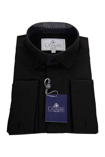 Men's Black Standard Collar Dress Shirt - Slim Fit Business Casual Shirt for Office, Wedding & Formal Occasions