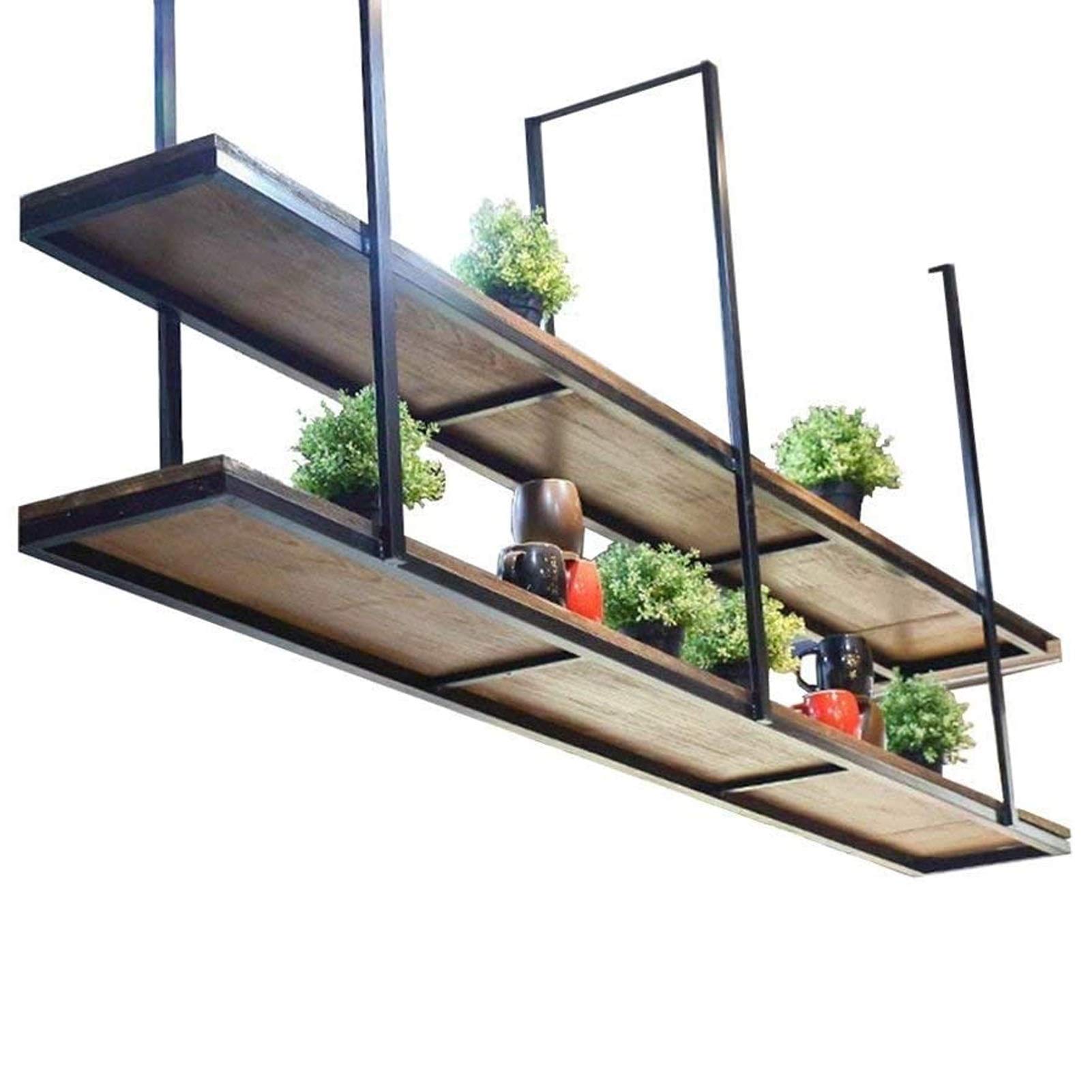 Iron Floating Shelf 2-Tier (100×30×80cm) - Ceiling Hanging Storage Shelf for Plants, Kitchen Pots & Pans, Decorative Display - Perfect for Home, Office, Bar, and Indoor Garden Organization