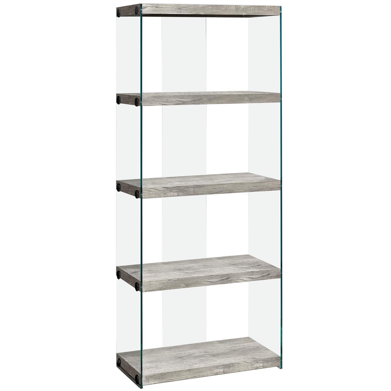 Monarch Specialties 5-Shelf Bookcase with Tempered Glass Frame - 60