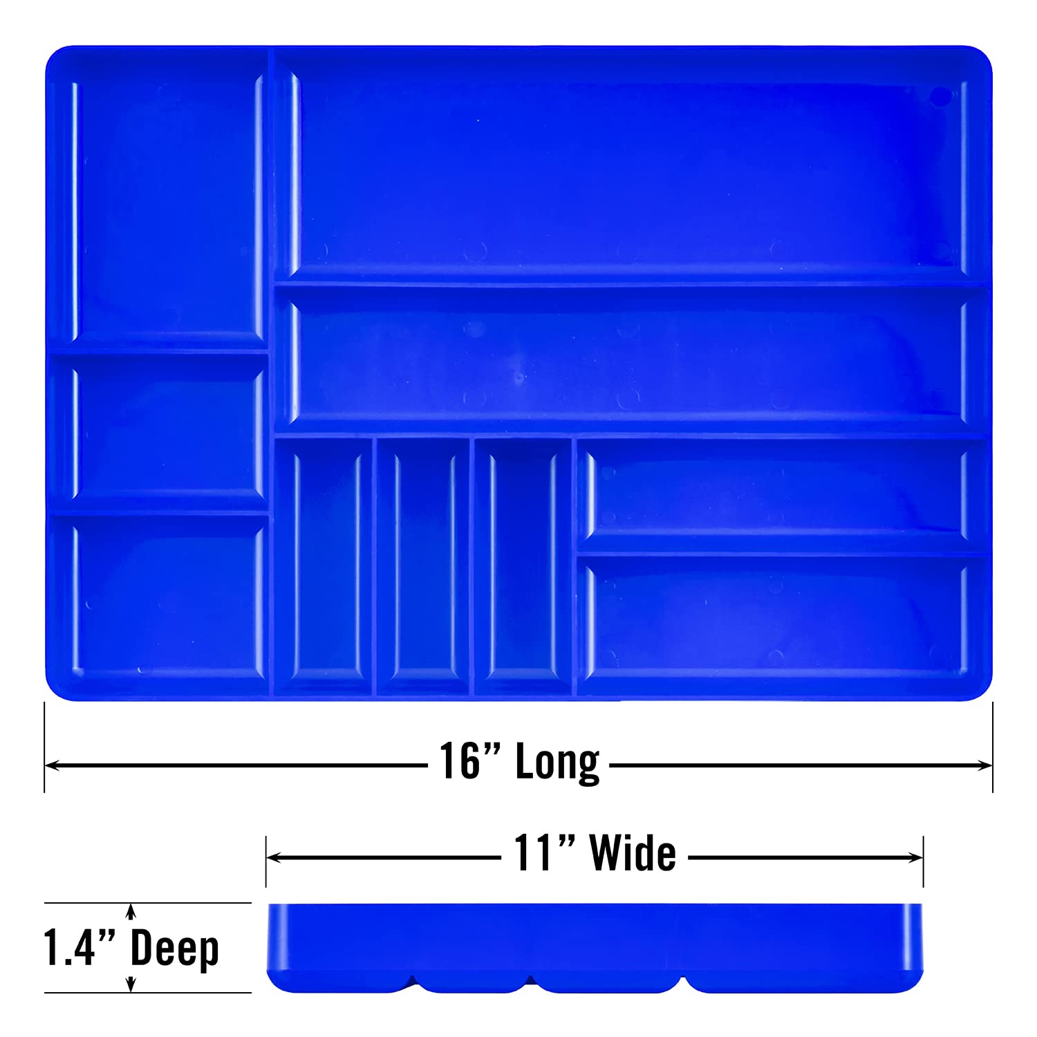 Heavy Duty Stackable Tool Organizer - 10 Compartment Drawer Tray for Garage & Workshop Storage - Perfect for Nuts, Bolts & Small Parts - Blue