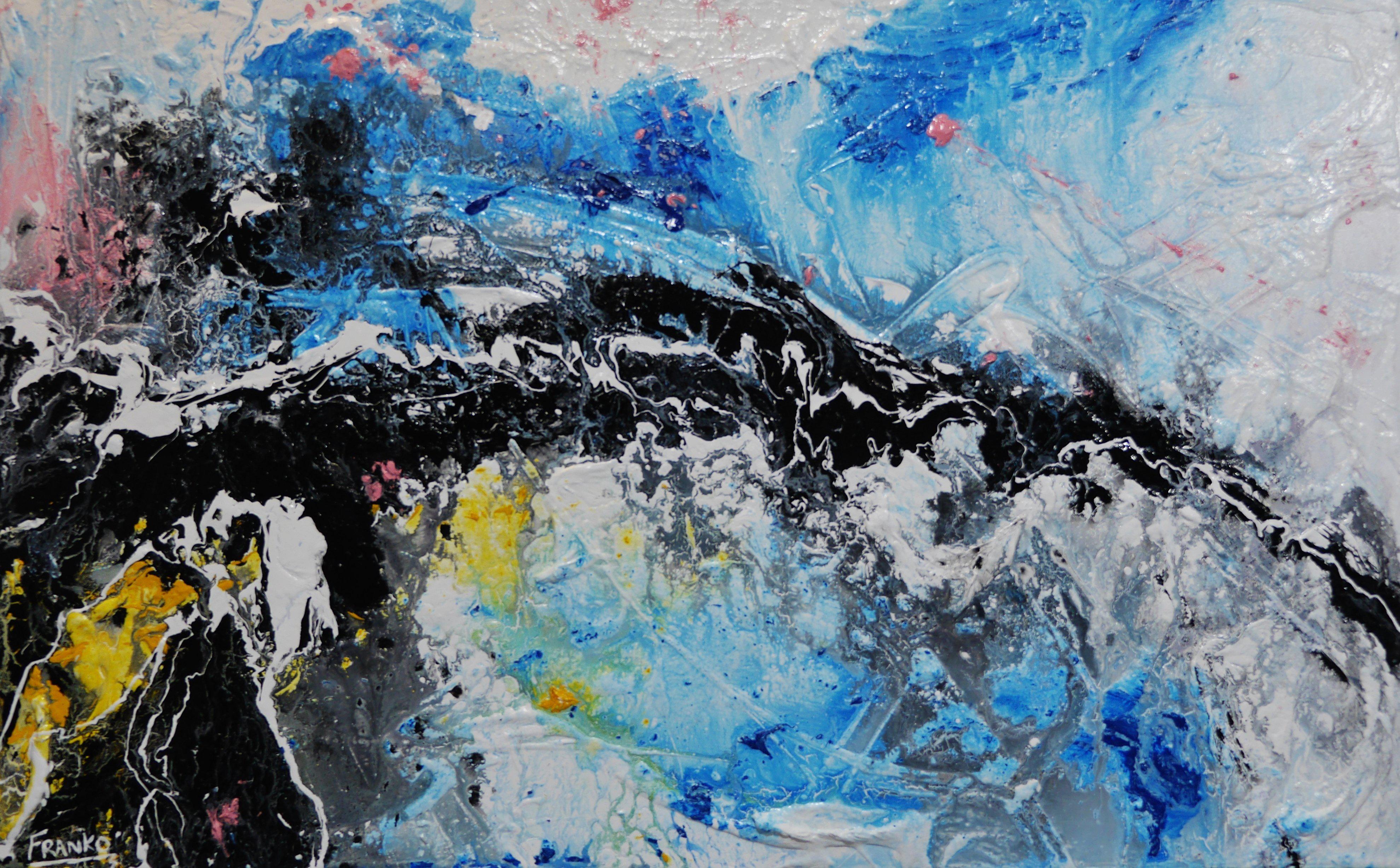 Jelly Dynamite 160cm x 100cm White Blue Black Textured Abstract Canvas Painting - Modern Wall Art for Living Room, Bedroom & Office Decor