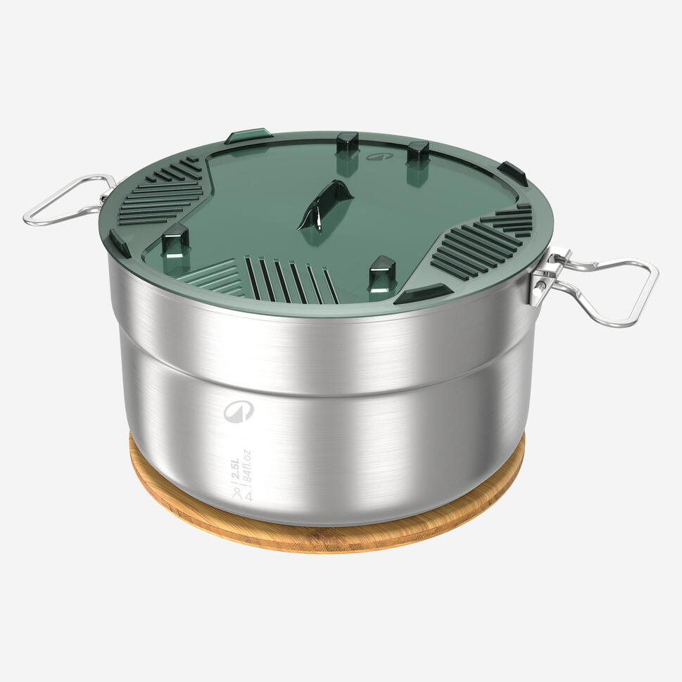 Quechua 500 25-Piece Stainless Steel Nonstick Camping Cookware Set for 4 People - Lightweight Outdoor Cooking Kit for Hiking, Backpacking & Family Camping Trips