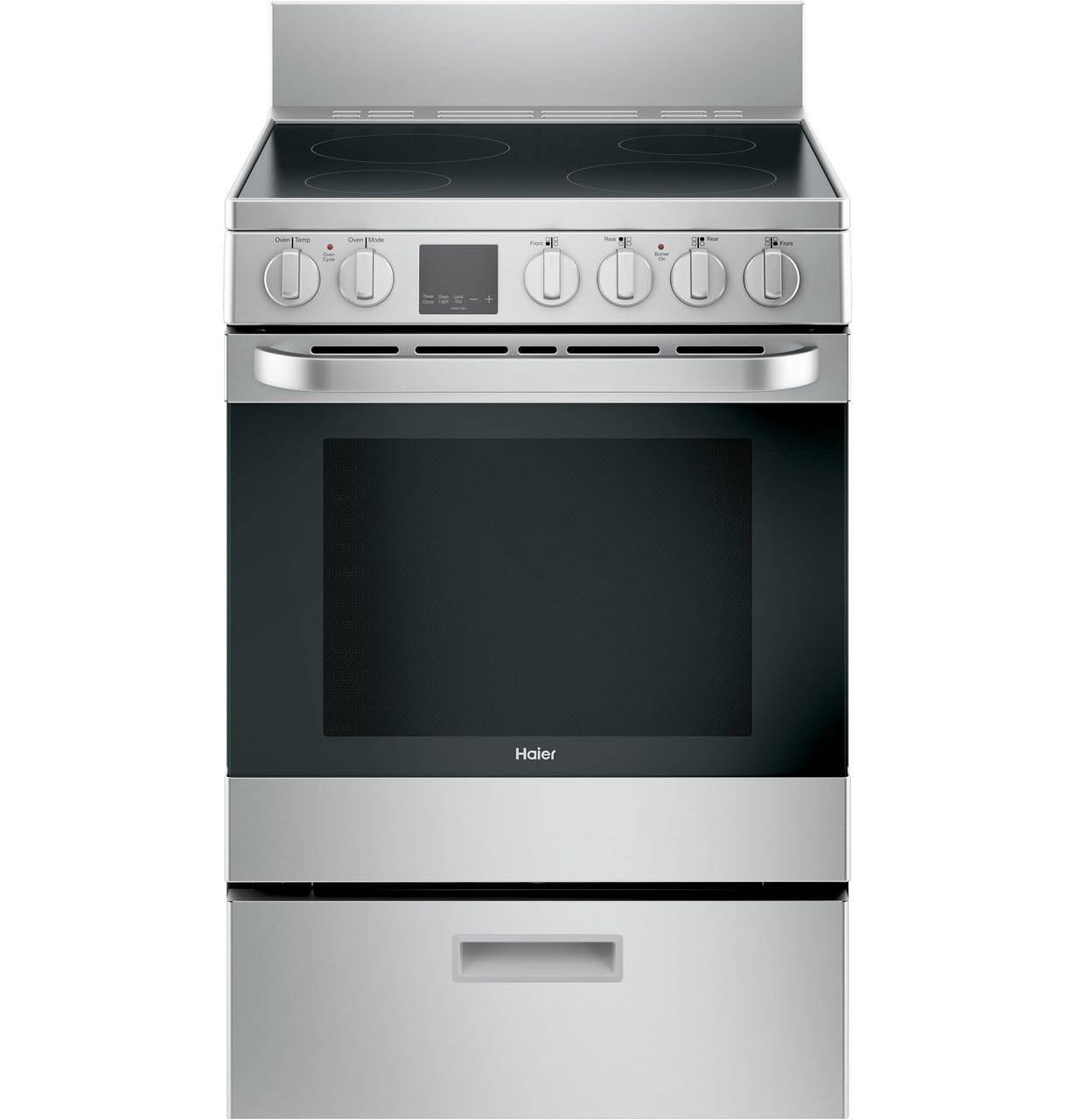 Haier QAS740RMSS 24 Inch Stainless Steel Electric Range - Freestanding Convection Oven with 2.9 cu.ft Capacity, 4 Burners & Storage Drawer - Perfect for Small Kitchens, Apartments & Efficient Home Cooking