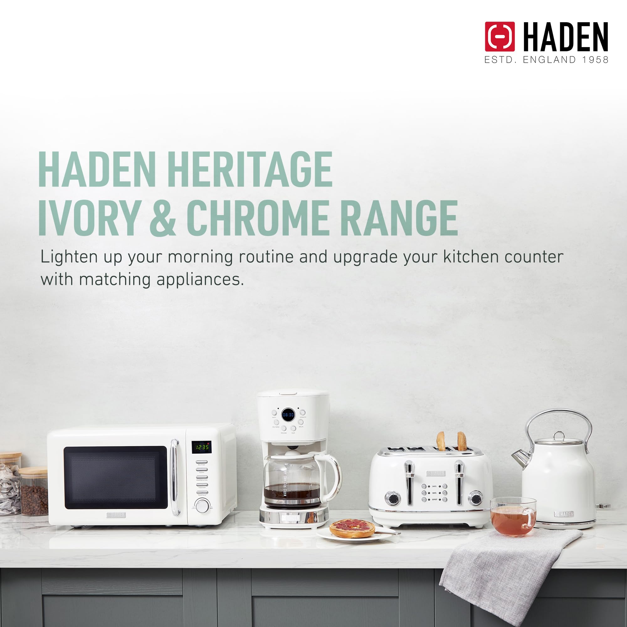 HADEN 12 Cup Programmable Drip Coffee Maker with Auto Shut-Off - Stainless Steel & Ivory Coffee Machine for Home & Office Use