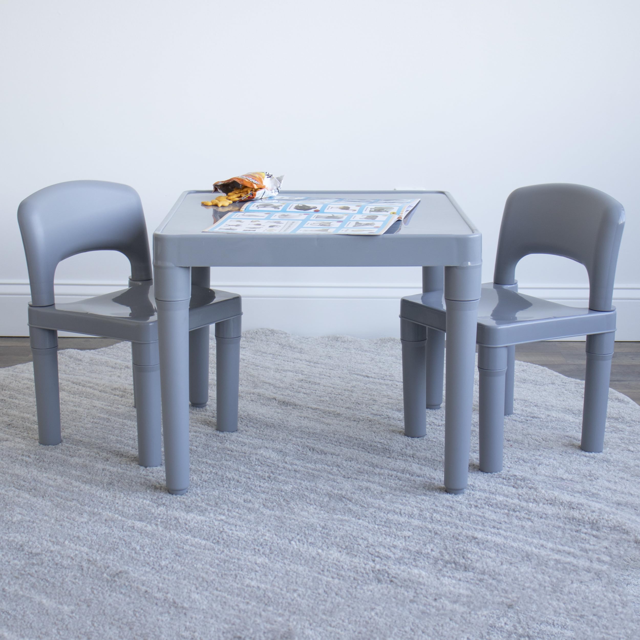 Humble Crew Kids Plastic Table and Chairs Set - Grey Children's Furniture for Playroom, Classroom & Indoor Activities - Durable Toddler Table with 2 Chairs for Arts, Crafts & Learning