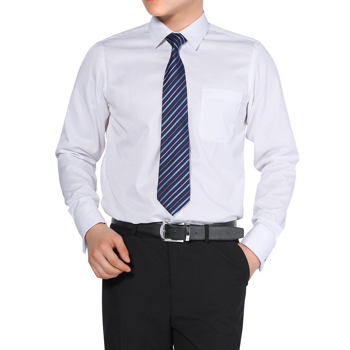 Slim Fit Men's Dress Shirt - Button Down Striped & Checked Formal Shirt for Business, Office, Wedding & Special Occasions