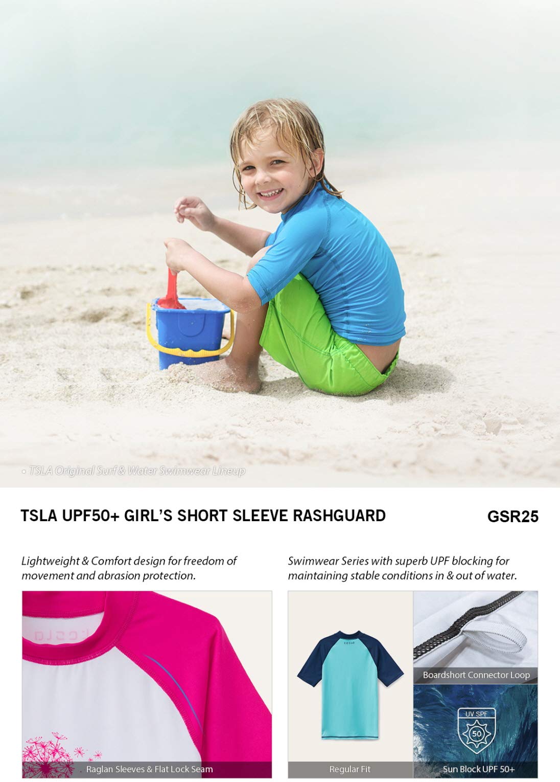TSLA UPF 50+ Kids Sun Protection Rash Guard - Short Sleeve UV Swim Shirt for Boys & Girls - Quick Dry Surf & Swimwear Top for Beach, Pool & Water Sports