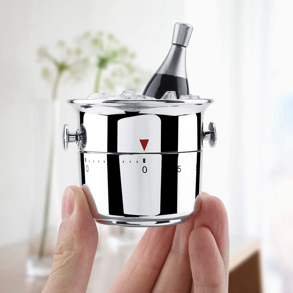 Stainless Steel Bucket-Shaped 60-Minute Mechanical Wind-Up Kitchen Timer - Wine Cooler Design for Cooking, Baking & Teaching - Perfect Kitchen Gadget & Time Management Tool for Home & Culinary Classes