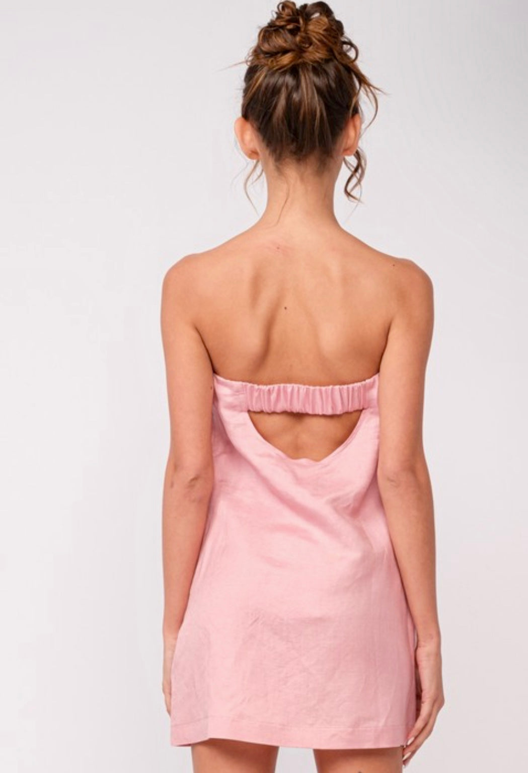 Elegant Pink Strapless Linen A-Line Mini Dress for Women - Perfect for Summer Weddings, Beach Vacations & Date Nights