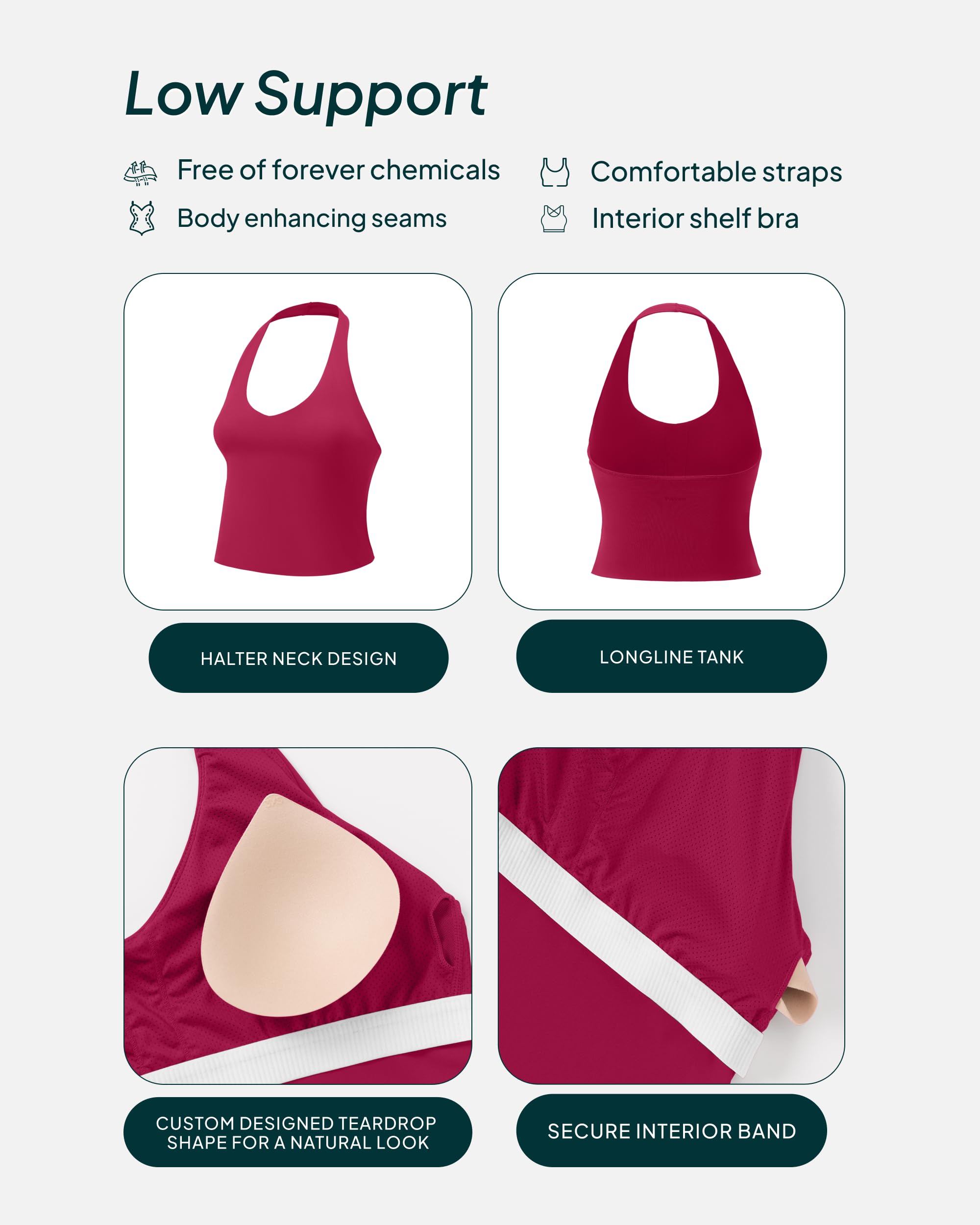 Women's Workout Halter Tops with Built-in Bra - Low Support V Neck Backless Sports Tank Top with Shelf Bra - High Performance for Yoga, Running & Gym