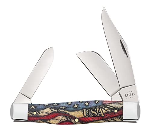 Case XX 36032 Vintage American Flag Large Stockman Pocket Knife - 3 Blades with Smooth Bone Handle for Camping, Hiking & Outdoor Adventures