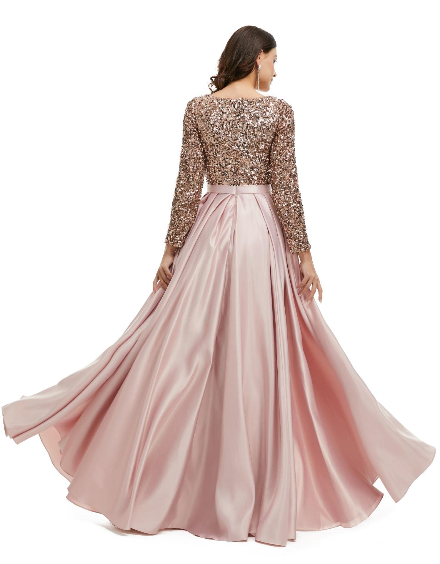 Engerla Sparkly Sequin A-Line Long Sleeve Bridal Gown - Elegant Wedding Dress for Bride & Bridesmaids, Formal Evening Gown for Prom, Party, Homecoming & Special Occasions