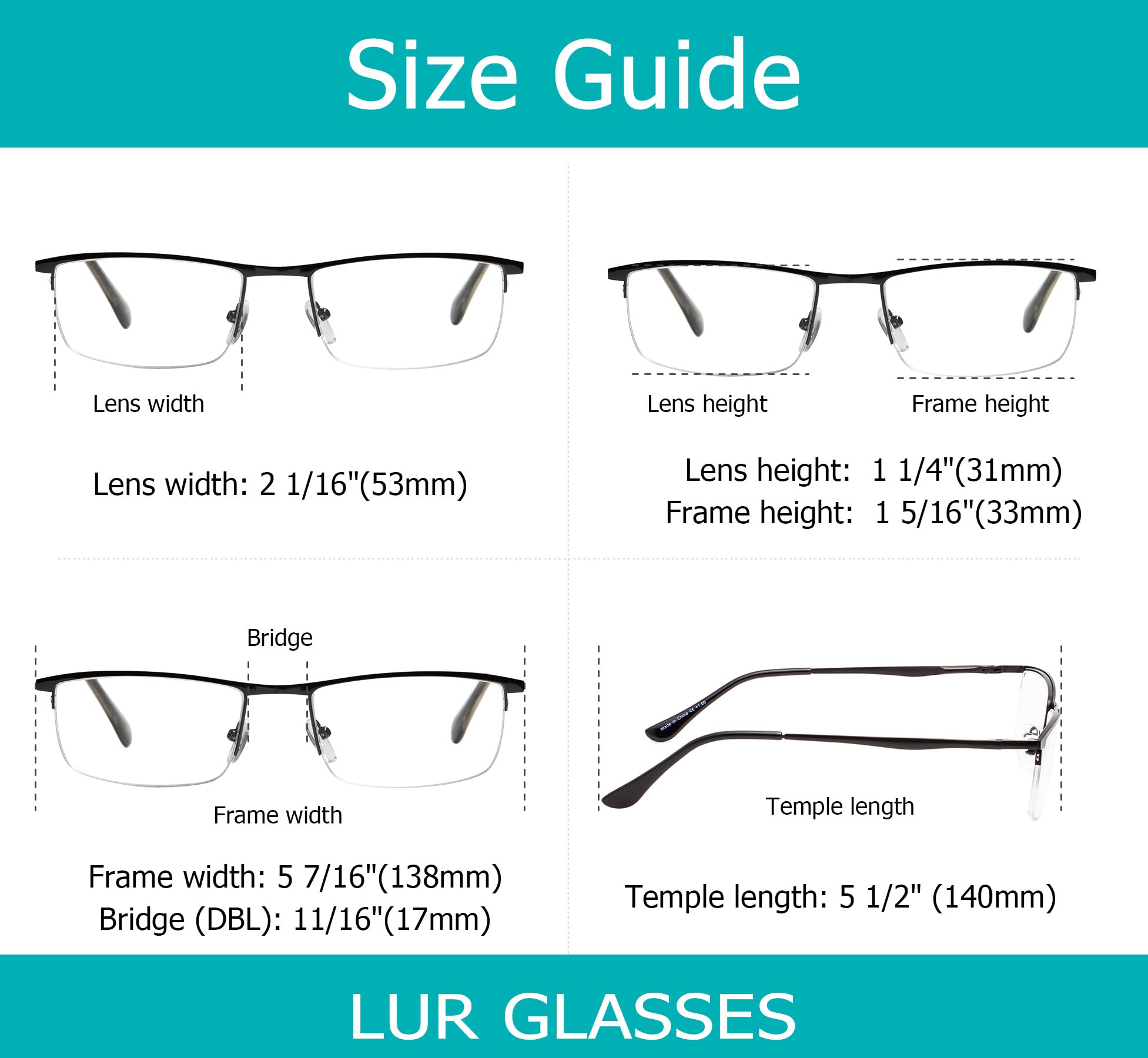 LUR Reading Glasses 3 Pack - Half-Rim Metal Readers for Women & Men (Black) - Perfect for Reading, Working, and Computer Use