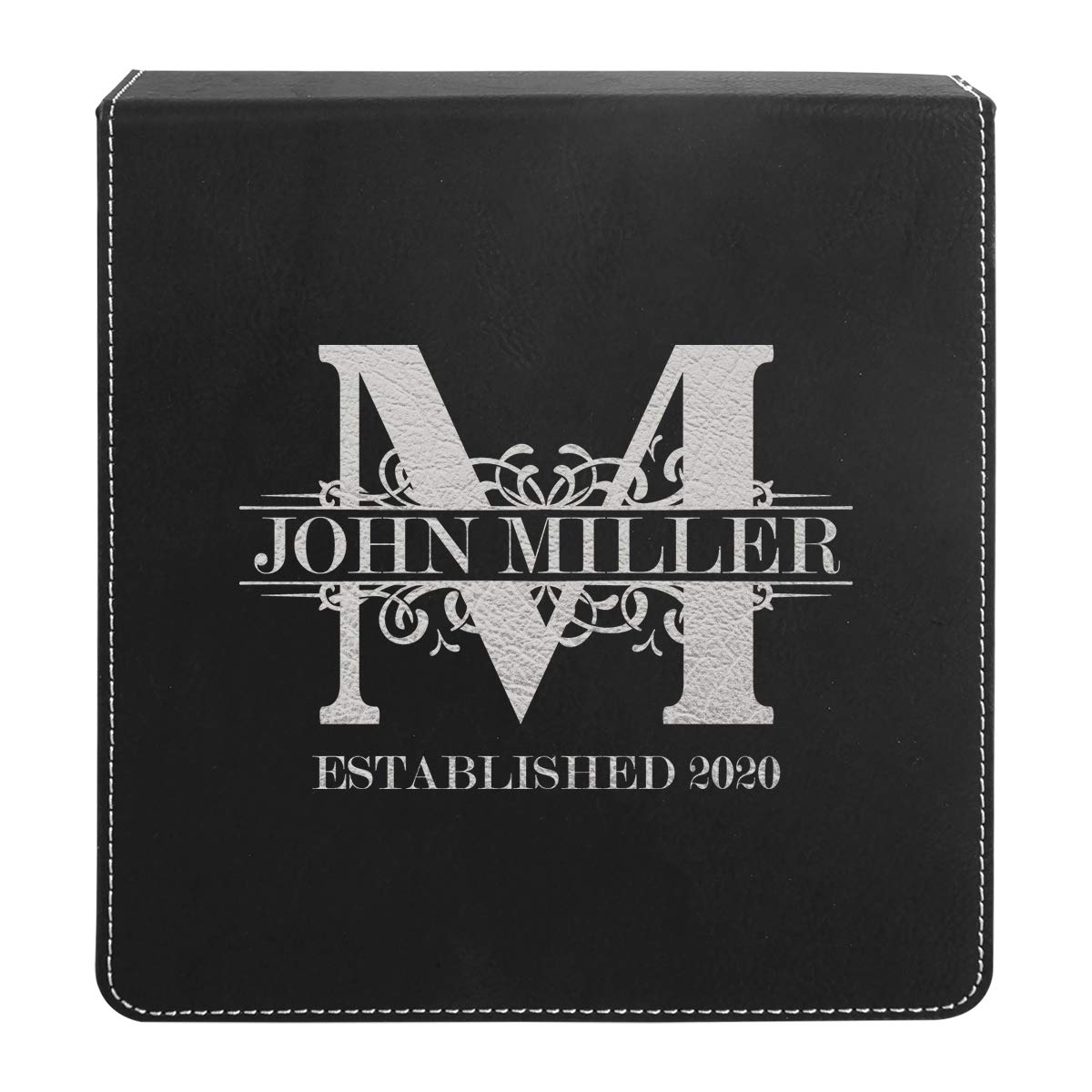 Personalized Royal Monogram Leather Wine Gift Set - 3 Piece Stainless Steel Wine Opener, Foil Cutter & Stopper - Perfect for Weddings, Anniversaries & Housewarming Gifts