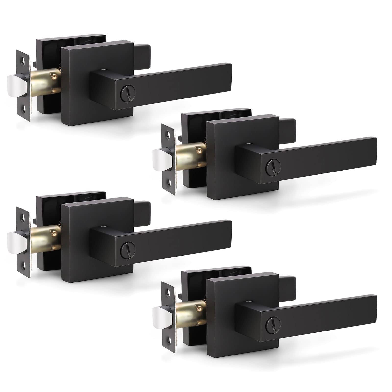 Black Door Knob Handles 4-Pack with Lock - Right/Left Use for Bathroom & Bedroom
