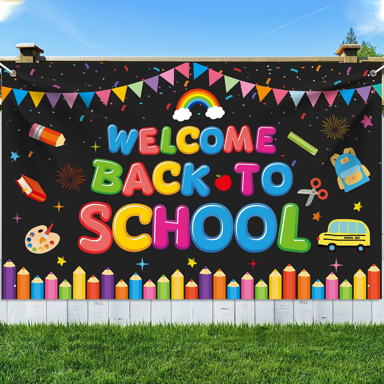 Back to School Decorations - Welcome Banner & Party Supplies for Classroom, Office, Bulletin Board | First Day of School Party Decor, Backdrop | Perfect for School Events, Teacher Welcome, Classroom Setup
