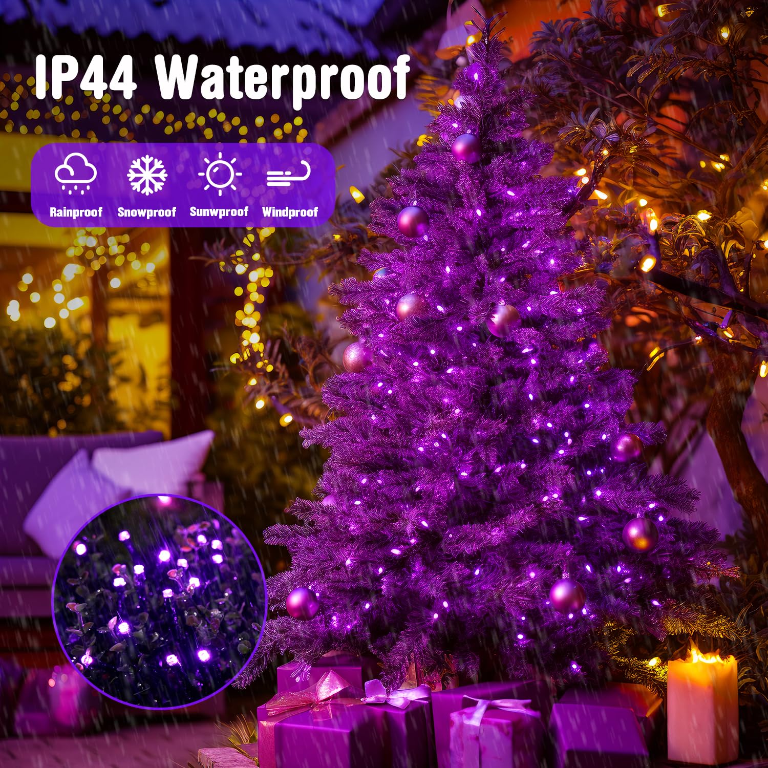 JMEXSUSS 250 LED Halloween String Lights - 91.5ft Waterproof Purple Outdoor Fairy Lights with 8 Lighting Modes | Connectable Christmas Tree Lights for Yard, Patio, Party & Holiday Decorations | Perfect for Halloween, Christmas, Weddings and Outdoor Events